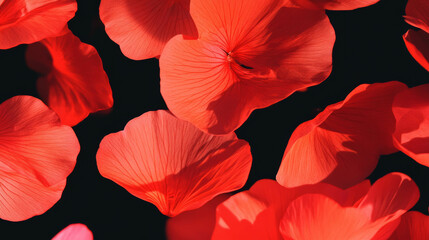 Poster - Vibrant red geranium petals on dark background for artistic decor
