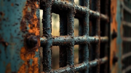 Poster - Close-up shot of a rusty iron fence with intricate details
