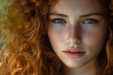 Poster - Close-up portrait of a woman with freckles on her face