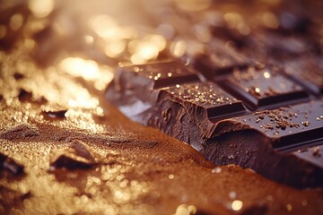 Poster - A single piece of chocolate sits on a table, waiting to be enjoyed