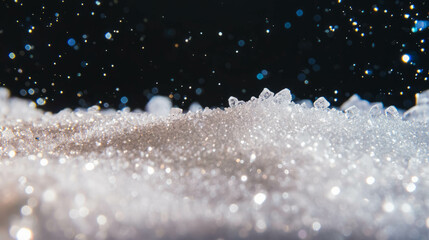 Aufkleber - Sparkling sugar crystals falling against dark background for festive design