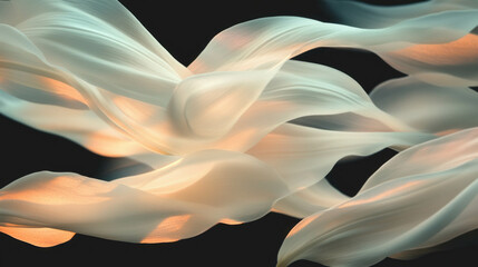 Poster - Ethereal white lily petals in motion against dark background