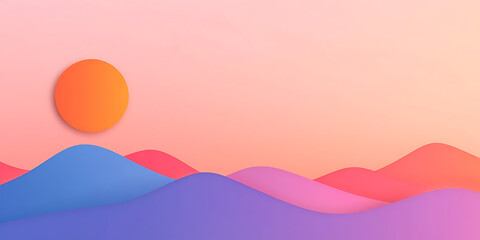 Poster - Sunrise over layered hills. Soft pastel colors evoke a sense of serenity. Minimalist, calming landscape. Perfect for backgrounds or digital art.