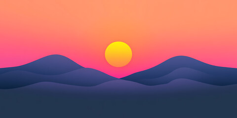 Aufkleber - Vibrant sunset over rolling hills, a serene landscape painting nature's colorful dance at dusk. The sky bursts with warm hues, reflecting on gentle slopes.