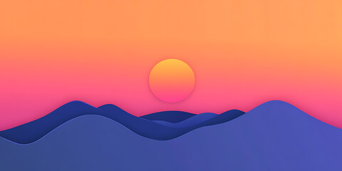 Aufkleber - Abstract sunset scene with layered hills, blending warm and cool colors, creating a peaceful and serene aesthetic. Great wallpaper or background.