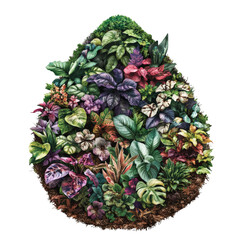 Poster - Colorful circular arrangement of various plants in a natural setting with green foliage background isolated on transparent background..