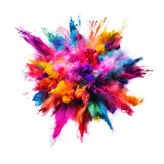 Poster - Colorful powder explosion creating vibrant clouds on a black background for artistic effects and designs isolated on transparent background..
