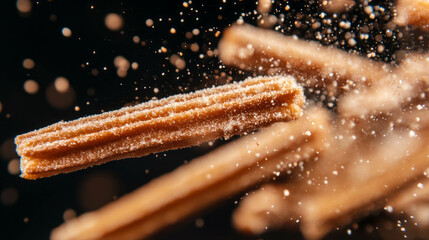 Poster - Sweet sugary churros falling in motion for dessert design
