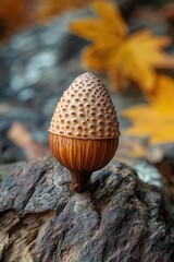 Poster - A single acorn sitting on a rock, great for nature and outdoor themes