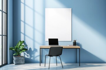 Wall Mural - A laptop computer sits on top of a wooden desk, ready for use