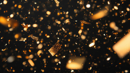 Poster - Festive celebration background with falling golden confetti particles