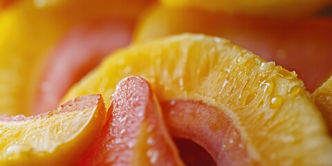 Wall Mural - Freshly sliced oranges glisten with water droplets, perfect for photography or culinary use