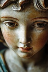 Poster - Close-up shot of a statue depicting a woman's face, with intricate details and expressions
