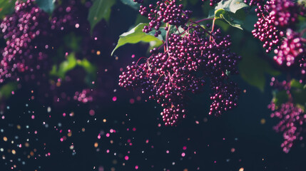 Aufkleber - Captivating scene of falling dark purple elderberries in motion