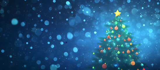 Poster - Christmas tree with colorful decorations on a blue background