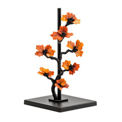 Poster - Black and orange flower sculpture displayed on a black base with intricate details and artistic design isolated on transparent background..