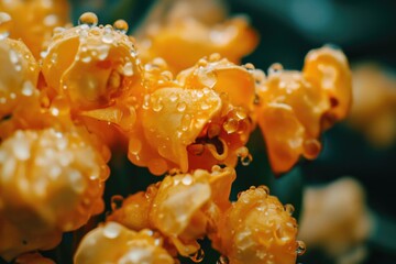 Poster - A close-up shot of orange flowers with water droplets glistening on their petals