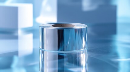 Poster - A clear plastic roll sitting on a table, often used in offices or workshops