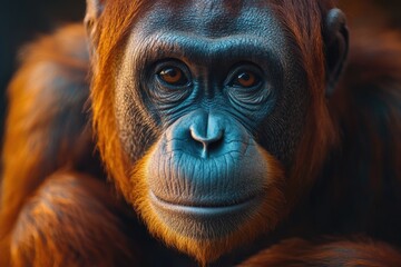 Poster - A close-up shot of a monkey's face with blurred background, great for illustration and design