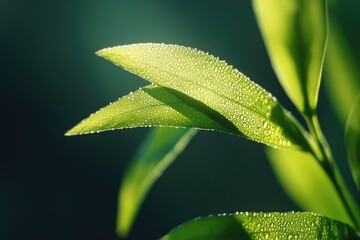 Poster - A close-up shot of a leaf with water droplets glistening on its surface
