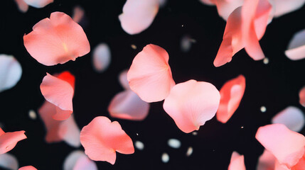 Poster - Soft diffusion of falling flower petals on black background for elegant floral design