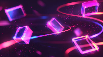 Poster - Neon geometric shapes with dynamic motion and vibrant lighting for futuristic design