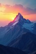 © Withun - sunset on a mountain peak with warm orange hues fading to soft blues, surreal, peak, blue