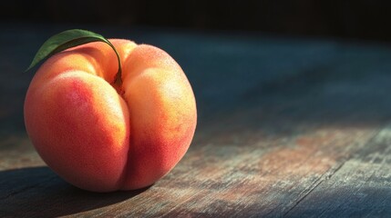 Aufkleber - A fresh peach sitting on a wooden table