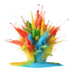 Poster - Colorful explosion of powder in mid-air creating vibrant artistic patterns on a white background isolated on transparent background..