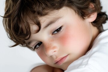 Poster - A young child wearing a white shirt, captured in a close-up shot