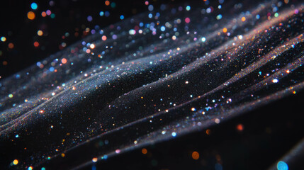 Poster - Sparkling glitter particles falling on black background for festive design