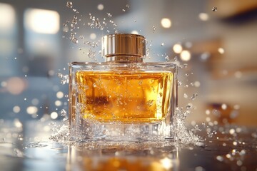Poster - Close up of a perfume bottle on a table, perfect for advertising or product display