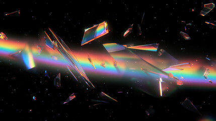 Poster - Holographic shards in space with rainbow reflections – futuristic cosmic abstract background