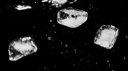 Aufkleber - Falling ice cubes with subtle reflections on black background for refreshing designs