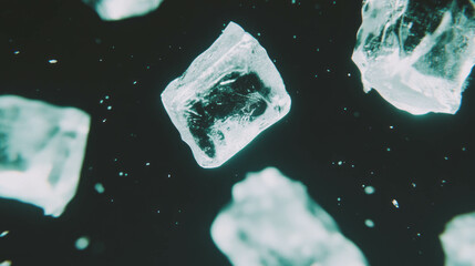 Aufkleber - Refreshing concept with falling ice cubes and subtle reflection on dark background