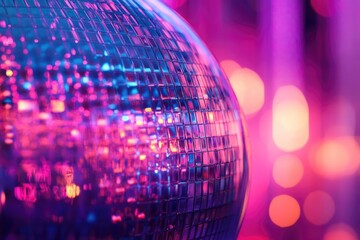 Poster - A shining disco ball with colorful lights in the background