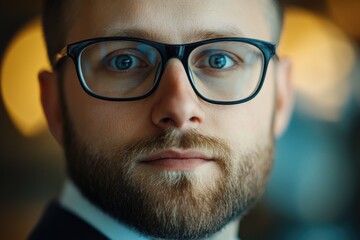 Poster - A close-up shot of a man wearing glasses, suitable for use in portraits or educational settings