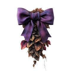 Poster - Purple bow with green leaves displayed on a neutral background for decorative purposes isolated on transparent background..