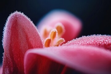 Poster - A close-up shot of a pink flower with water droplets on its petals