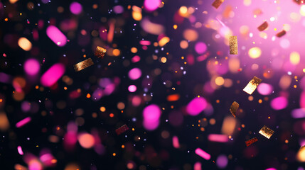 Poster - Festive celebration background with falling pink and gold confetti for party decor