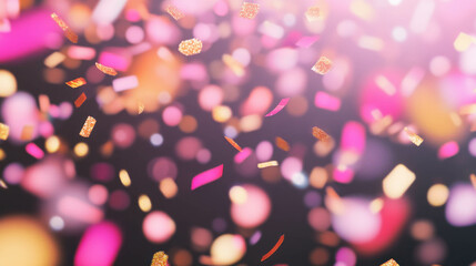 Poster - Festive background with falling pink and gold confetti for celebrations and events