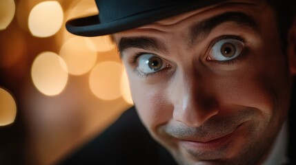 Poster - A gentleman wearing a traditional top hat looks directly at the camera
