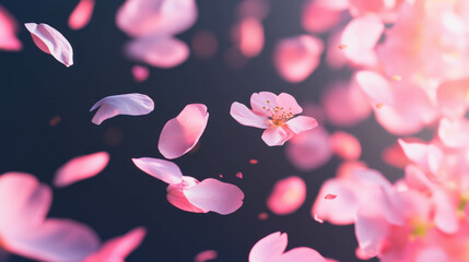 Poster - Delicate pink cherry blossom petals falling in a serene spring background