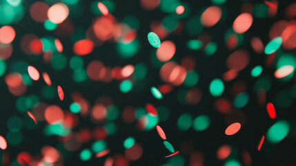 Poster - Festive celebration with falling red and green confetti background for holiday design