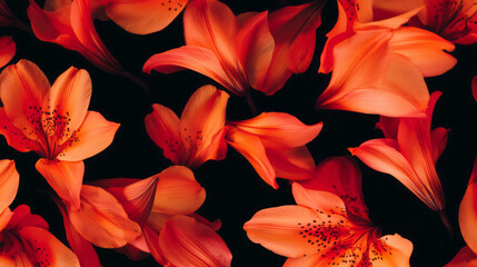 Poster - Vibrant red and orange tiger lilies on dark background for floral design