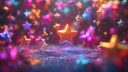 Wall Mural - a vivid 3d illustration of a night sky with colorful, blinking stars set against a dark, abstract ba