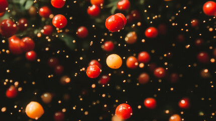 Aufkleber - Vibrant background with falling red and yellow buffaloberries for natural design