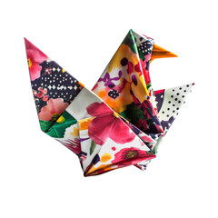 Poster - Paper origami bird on a black background showcasing intricate folding and design details isolated on transparent background..