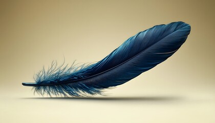 Poster - Elegant Blue Feather Floating Gracefully on Neutral Background