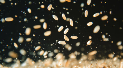 Poster - Dynamic background of falling rice grains with motion blur effect